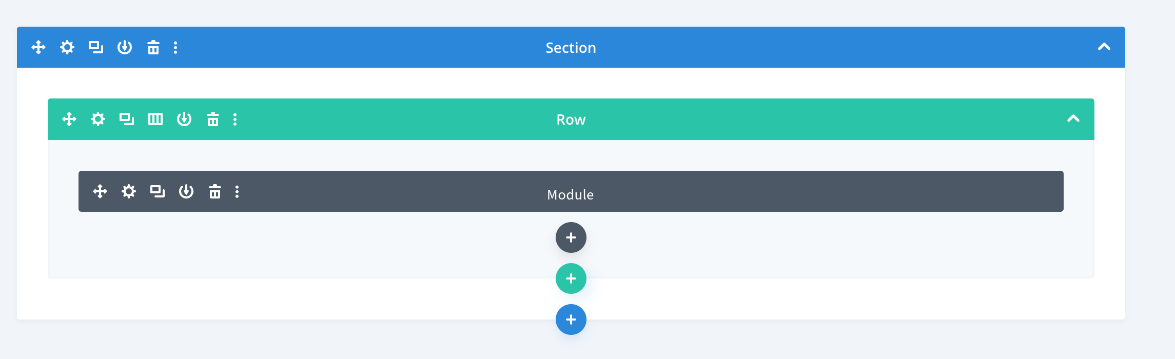 Divi Structure, section, row and module.